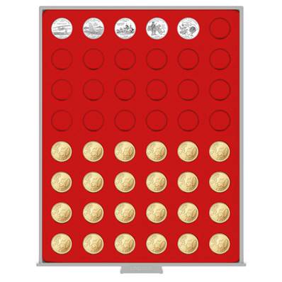 Box rouge pour 48 pieces de 50 cent euro avec alvéole rond 24.25mm LINDNER 2549