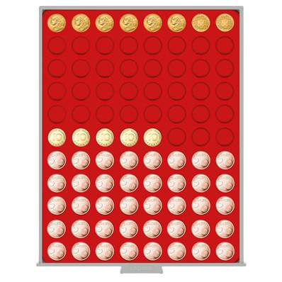 Box rouge pour 88 pieces de 5 cent euro avec alvéoles ronds 21.5mm LINDNER 2510